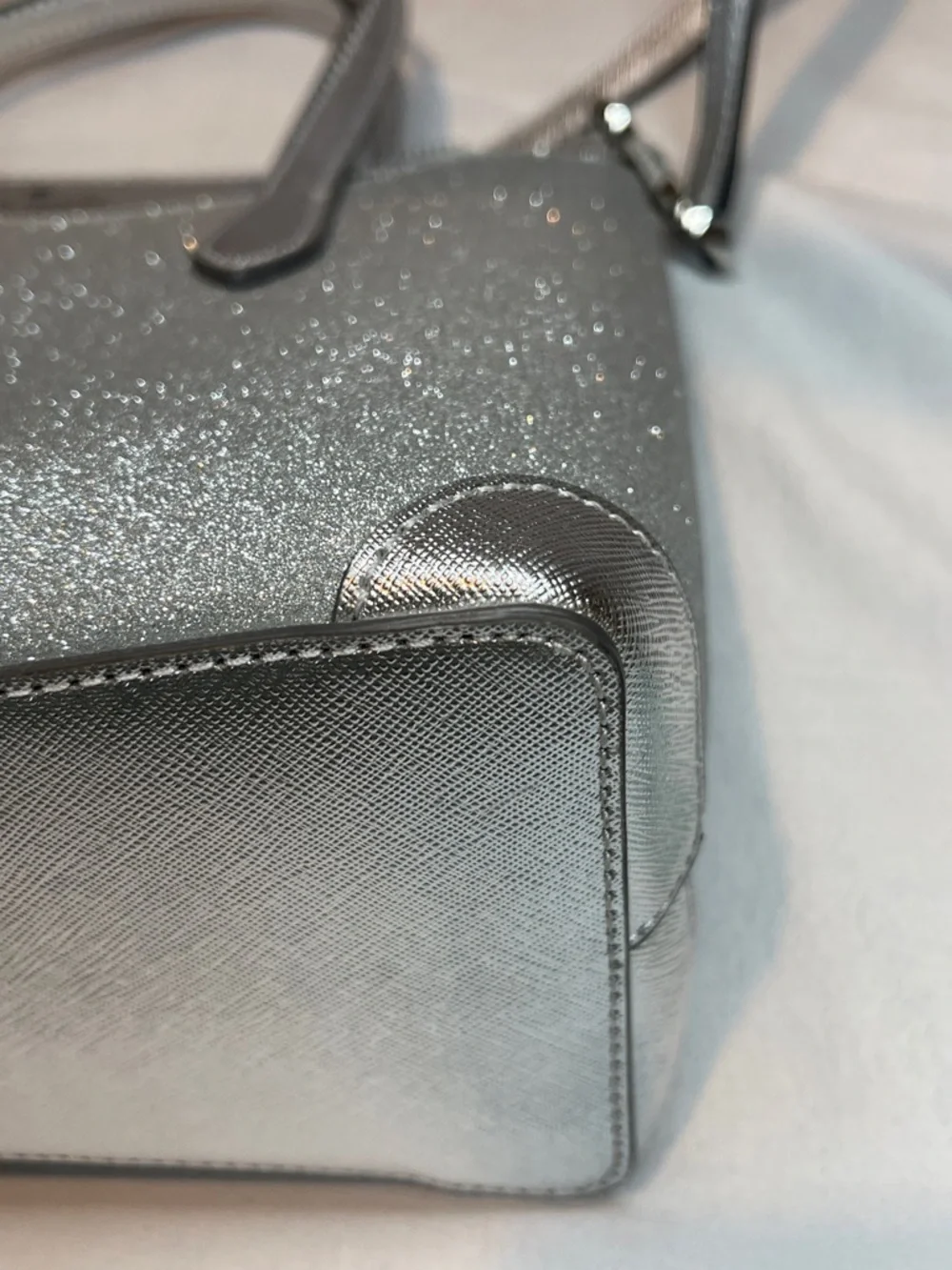 Kate Spade Silver Glitter Tote Crossbody Metallic Sparkle Satchel